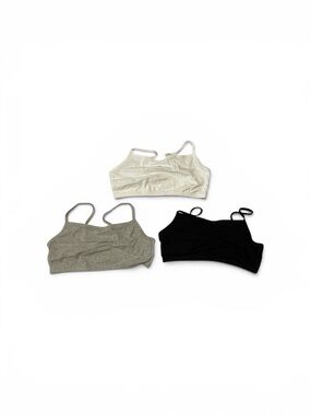 Spaghetti Strap Cotton Sports Bra - 3 Pack White/Black/Grey